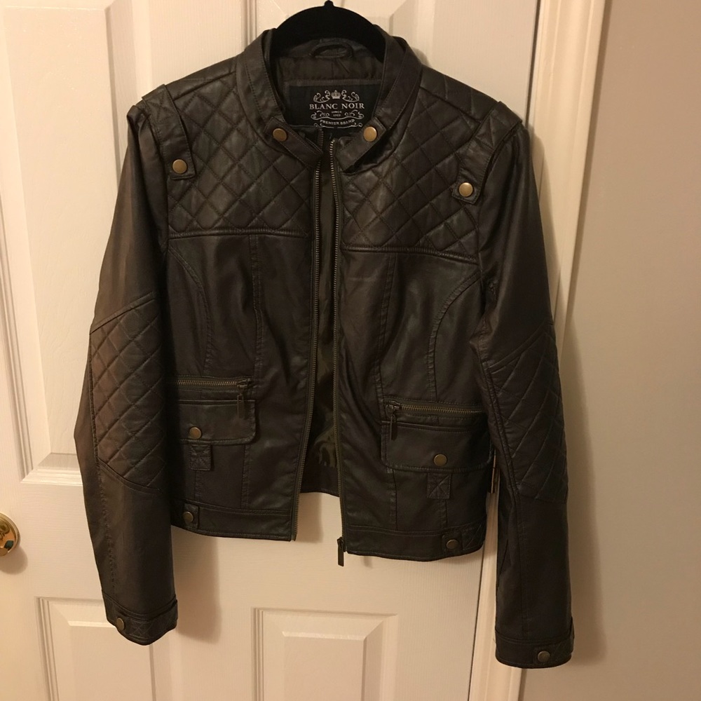 Blanc Noir Faux Leather Motorcycle Jacket